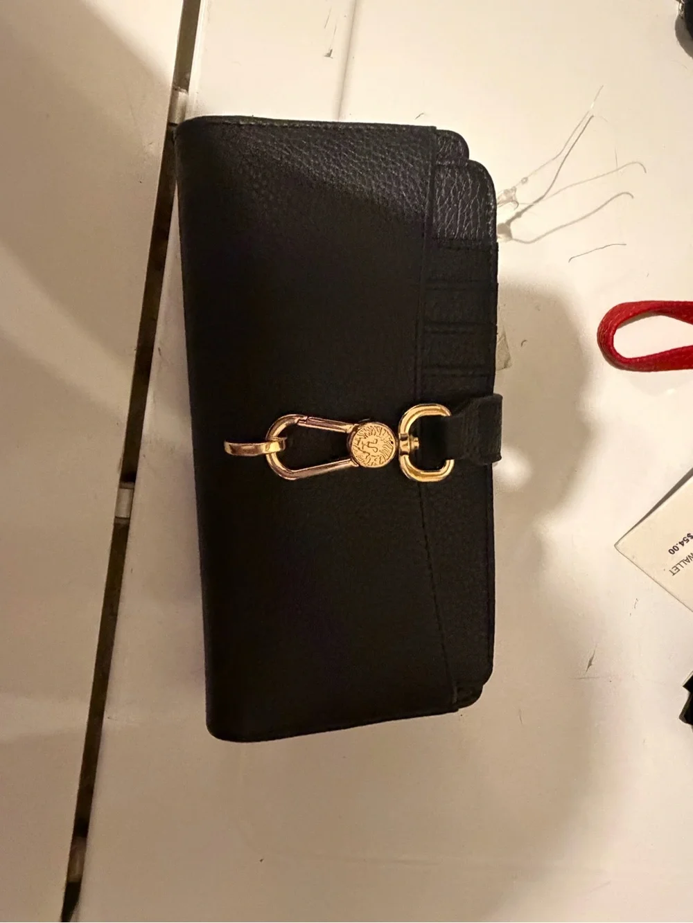 Anne Klein Black Wallet with Gold Zip Accent